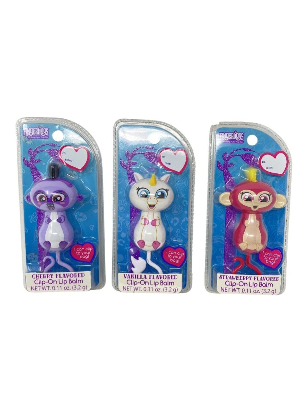 NWT Sealed Fingerlings Clip On Lip Balm Cherry, Vanilla or Strawberry Flavors
